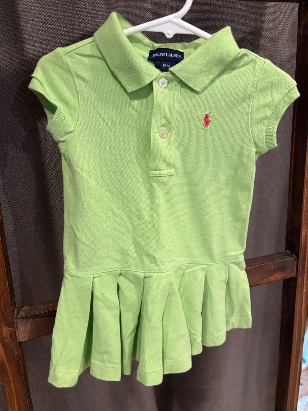 Ralph Lauren Girls' Bright Lime Green Polo Dress with Pink Pony